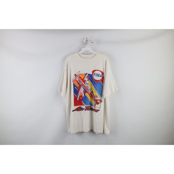 Vintage Other - Vintage 90s Streetwear XL Distressed FINA Air Team Spell Out T-Shirt White USA